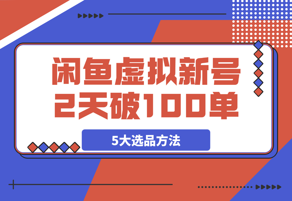 【2025.4.3】闲鱼虚拟资料，新号2天破100单，利润近600的爆款5大选品方法-网创之家