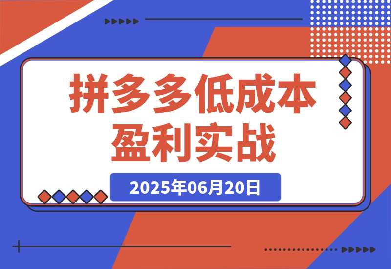 【2025.6.19】拼多多低成本盈利实战，类目选择与定价策略，高权重产品上架实操-网创之家
